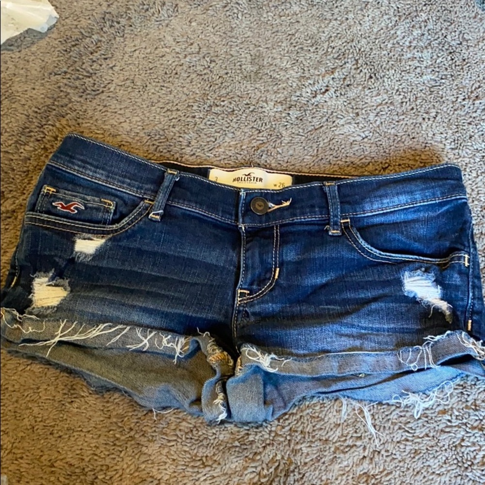 holister dark wash jean shorts